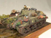 WWII military diorama titled Wittmann's Last Tiger, featuring a German tank wreck and an American Sherman Firefly with a Polish crew - photo No. 7 - close-up