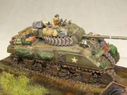 WWII military diorama titled Wittmann's Last Tiger, featuring a German tank wreck and an American Sherman Firefly with a Polish crew - photo No. 10 - close-up