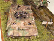WWII military diorama titled Wittmann's Last Tiger, featuring a German tank wreck and an American Sherman Firefly with a Polish crew - photo No. 13 - close-up