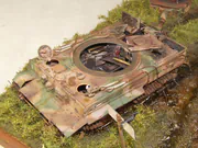 WWII military diorama titled Wittmann's Last Tiger, featuring a German tank wreck and an American Sherman Firefly with a Polish crew - photo No. 14 - close-up