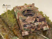 WWII military diorama titled Wittmann's Last Tiger, featuring a German tank wreck and an American Sherman Firefly with a Polish crew - photo No. 15 - close-up