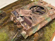 WWII military diorama titled Wittmann's Last Tiger, featuring a German tank wreck and an American Sherman Firefly with a Polish crew - photo No. 16 - close-up