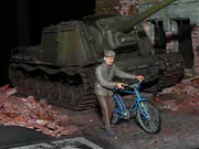 Diorama: the soviet self-propelled gun stands on Wrocławska Street in Lubań in March 1945 - photo No. 6 - close-up