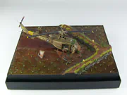 1:72 scale diorama featuring an American UH-1B Huey helicopter model built from an Italeri kit - photo No. 5 - rear view