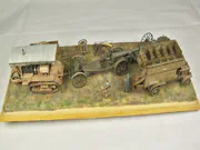Plastic models of the military omnibus and the Holt 75 tractor in a diorama - photo No. 2 - top view