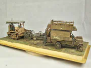 Plastic models of the military omnibus and the Holt 75 tractor in a diorama - photo No. 3 - front view