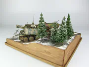 1:35 scale Ardennes Offensive 1944 diorama featuring plastic models of the German Grille Ausf. H and Sd.Kfz. 251 Ausf. D vehicles - photo No. 6 - side view
