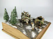 1:35 scale Ardennes Offensive 1944 diorama featuring plastic models of the German Grille Ausf. H and Sd.Kfz. 251 Ausf. D vehicles - photo No. 8 - side view