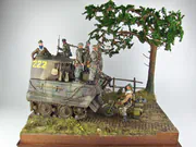 German paratroopers in a 1:16 scale Ardennes diorama move through Belgium in WWII 1944 - photo No. 1 - front view