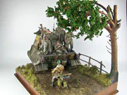 German paratroopers in a 1:16 scale Ardennes diorama move through Belgium in WWII 1944 - photo No. 2 - side view